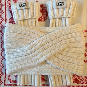 UGG Winter White/Cream Knit Headband and Fingerless Gloves